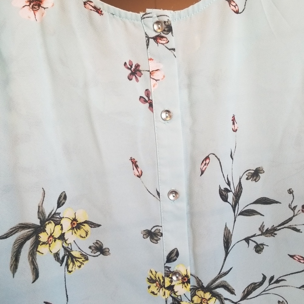 OLM Mint Green Romantic Floral Print Career Wear Cap Sleeve Blouse NWT - Picture 3 of 4